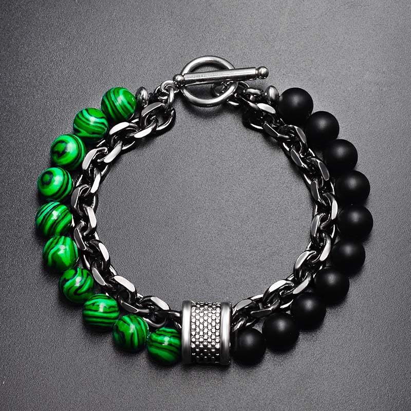 Frostad Karta Sten Män Armband Pärlstav Metall Smycken