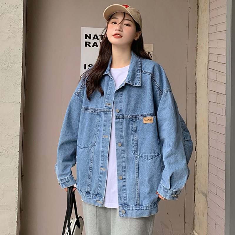 Jeansjacka Dam 2024 Vintage Loose Fit Jacka Toppar