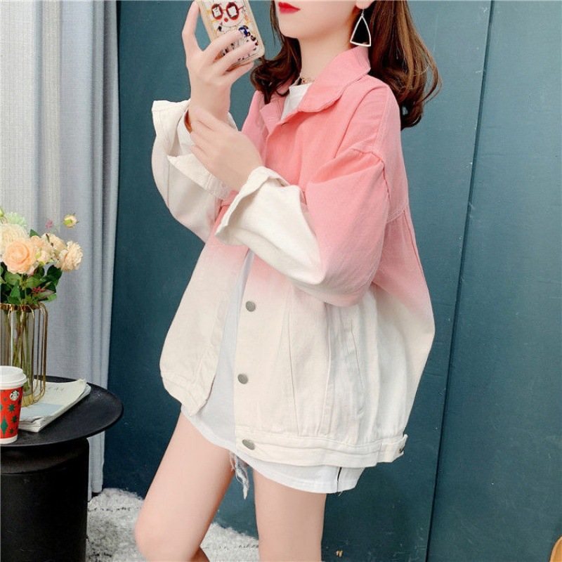 Loose Gradient Jeansjacka Dam 2024 Casual Jacket Toppar