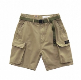 Cargoshorts För Män Retro Lösa Avslappnade Fem Poäng Ren Bomull Stora Fickor