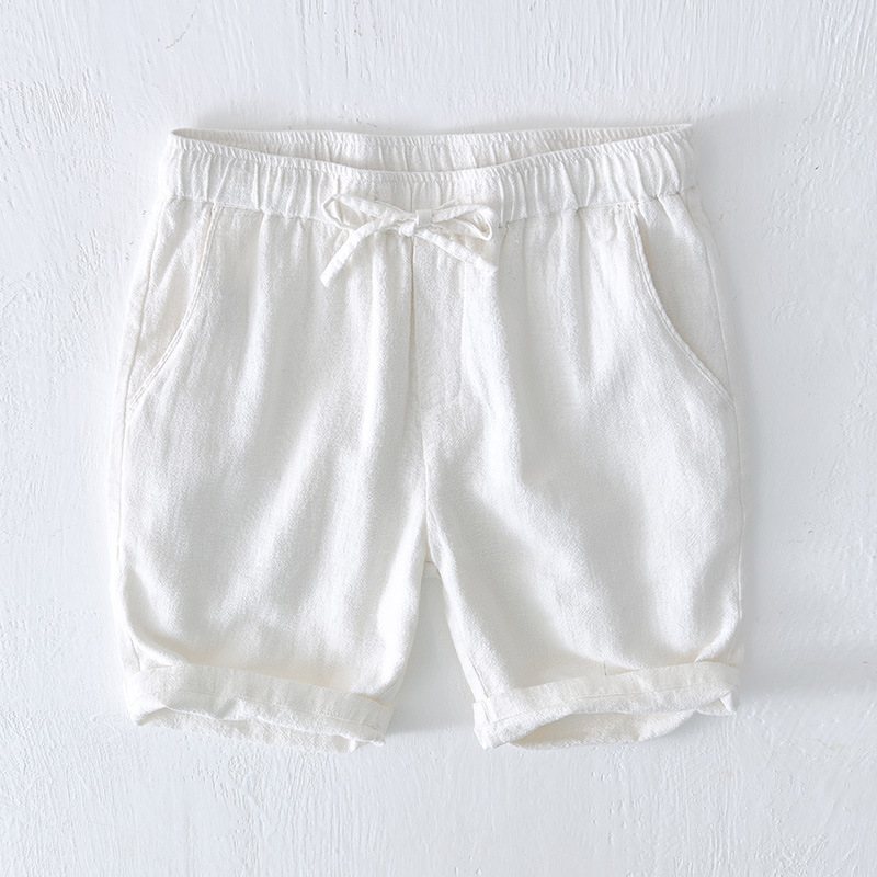 Elastisk Dragsko Casual Shorts Herr Sommar Beach Lös Bomull Linne Beskurna Byxor
