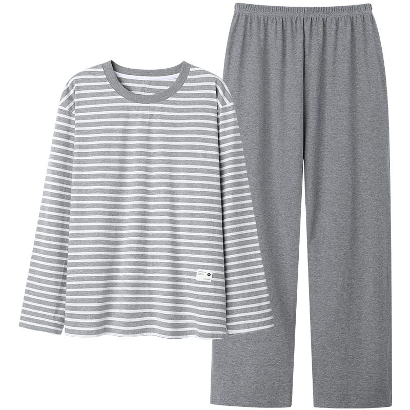 Bomullspyjamas Herr Casual Randig Bekväma Lösa Hemkläder Set