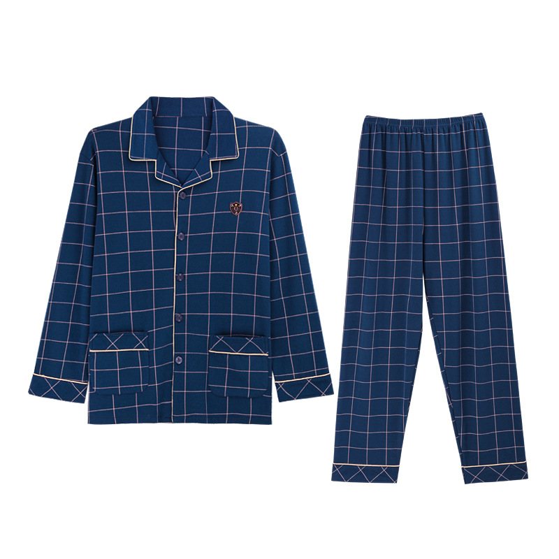 Herr Bomull Lapel Pyjamas Lösa Hemkläder Cardigan Casual