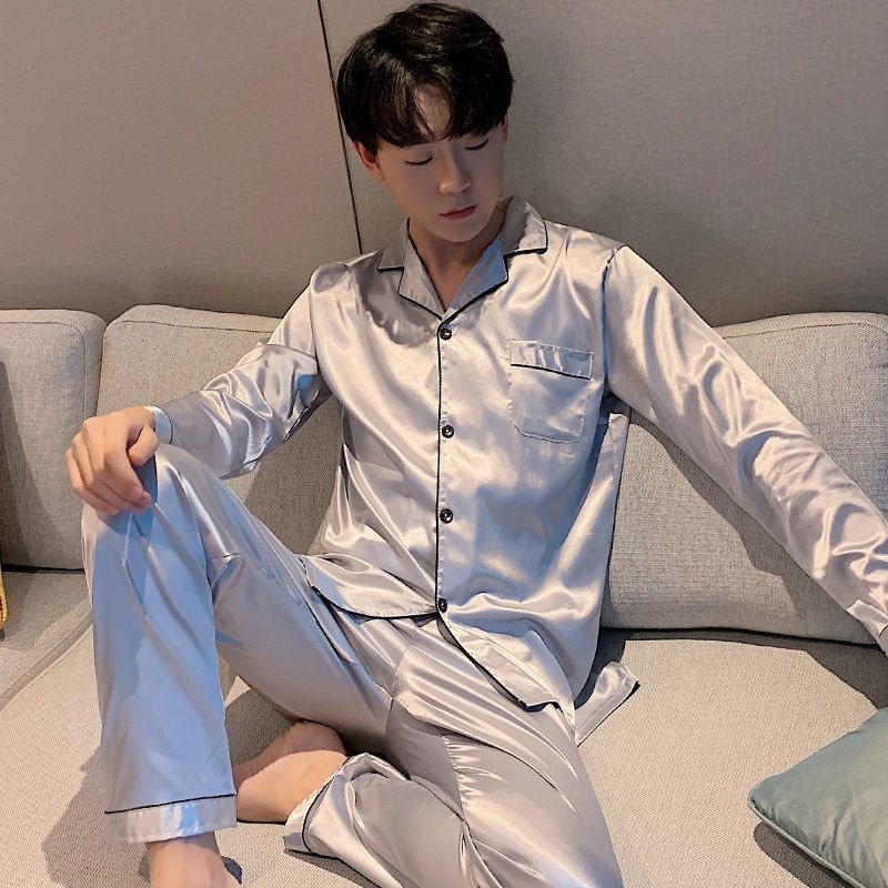 Herr Sidenpyjamas Kortärmad Tunn Sektion Homewear Byxor