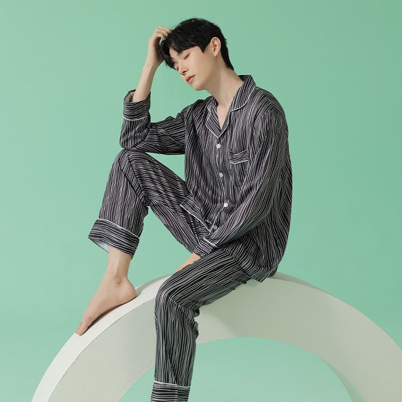 Herrpyjamas I Siden I Tunn Sektion Cool Känsla Hemkläder