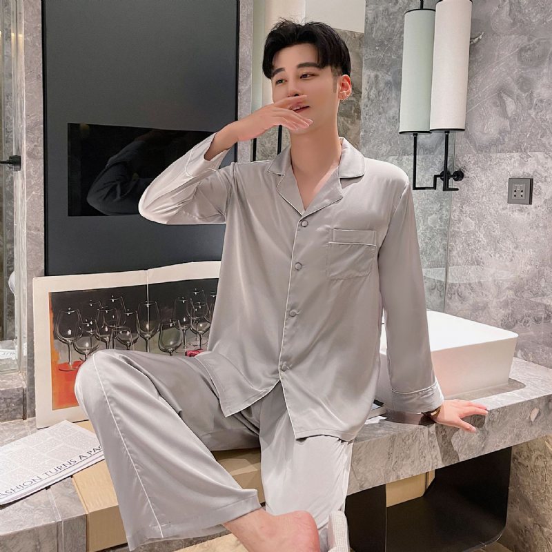 Herrpyjamas Långärmad Höstnya Hemkläder Löst Slag