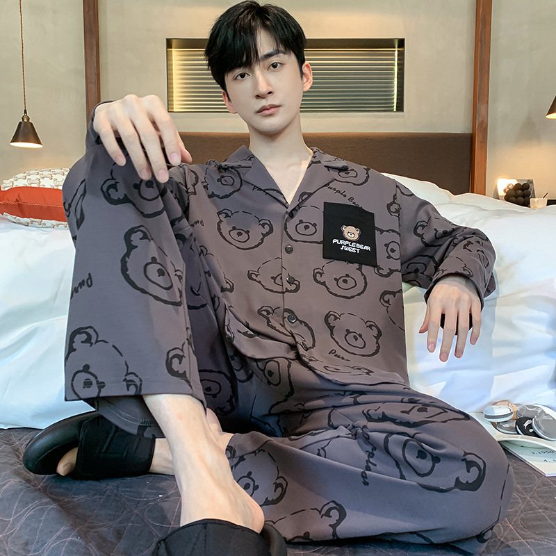 Herrpyjamas Nya Vår Och Höst Långärmade Trendiga Hemkläder