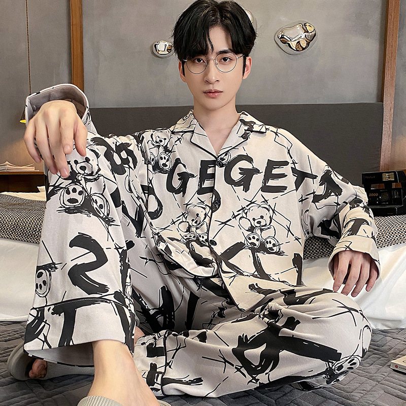 Herrpyjamas Nya Vår Och Höst Långärmade Trendiga Hemkläder