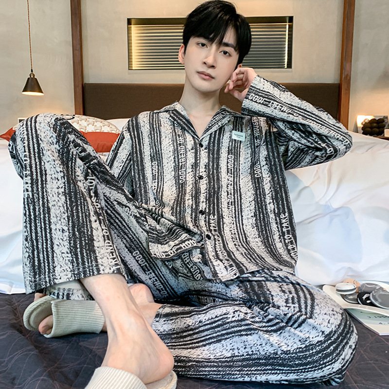Herrpyjamas Nya Vår Och Höst Långärmade Trendiga Hemkläder