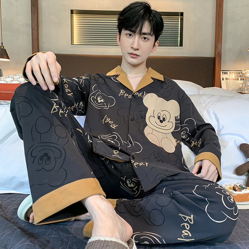 Herrpyjamas Nya Vår Och Höst Långärmade Trendiga Hemkläder