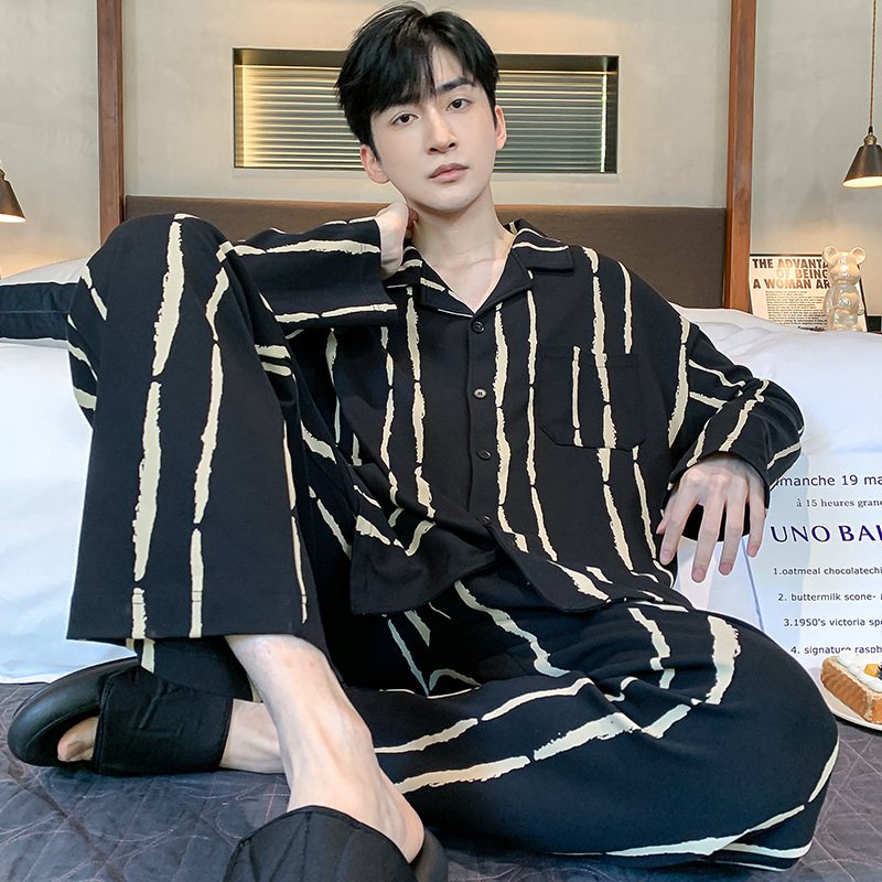 Herrpyjamas Nya Vår Och Höst Långärmade Trendiga Hemkläder