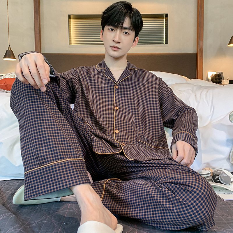 Herrpyjamas Nya Vår Och Höst Långärmade Trendiga Hemkläder