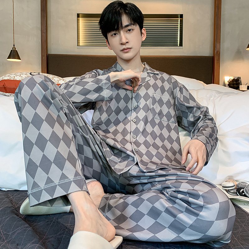 Herrpyjamas Nya Vår Och Höst Långärmade Trendiga Hemkläder