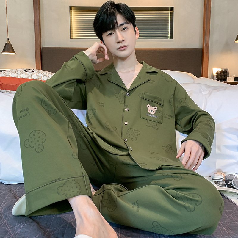 Herrpyjamas Nya Vår Och Höst Långärmade Trendiga Hemkläder