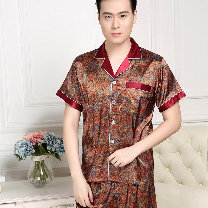 Herrpyjamas Silk Sets Mönster Långa Ärmar Homewear