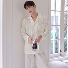 Långärmad Lapel Pyjamas Herrkostymer Jacquard Loungewear