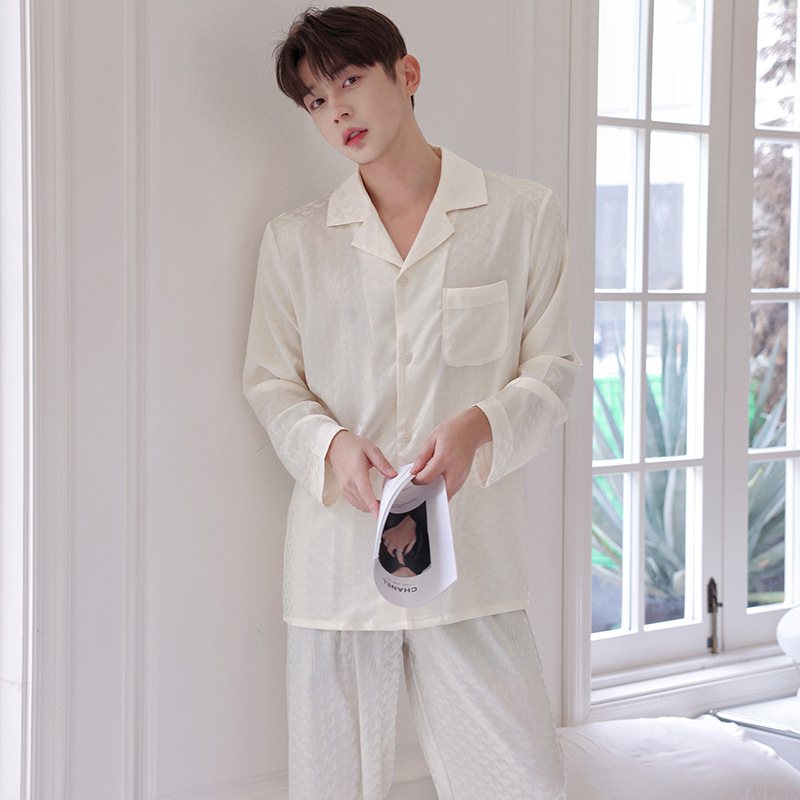 Långärmad Lapel Pyjamas Herrkostymer Jacquard Loungewear