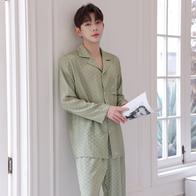 Långärmad Lapel Pyjamas Herrkostymer Jacquard Loungewear