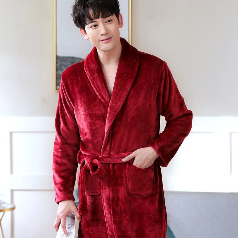 Nattlinne För Män Loungewear Varm Flanellbadrock