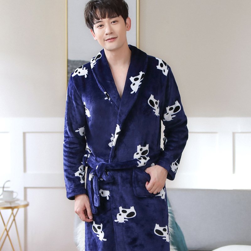Nattlinne För Män Loungewear Varm Flanellbadrock