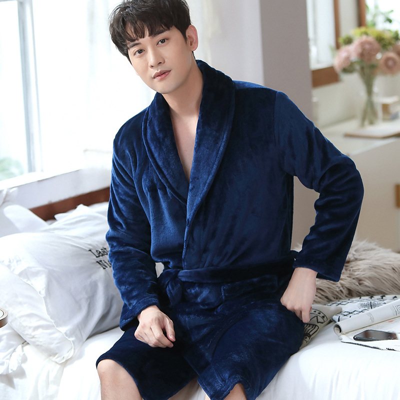 Nattlinne För Män Loungewear Varm Flanellbadrock