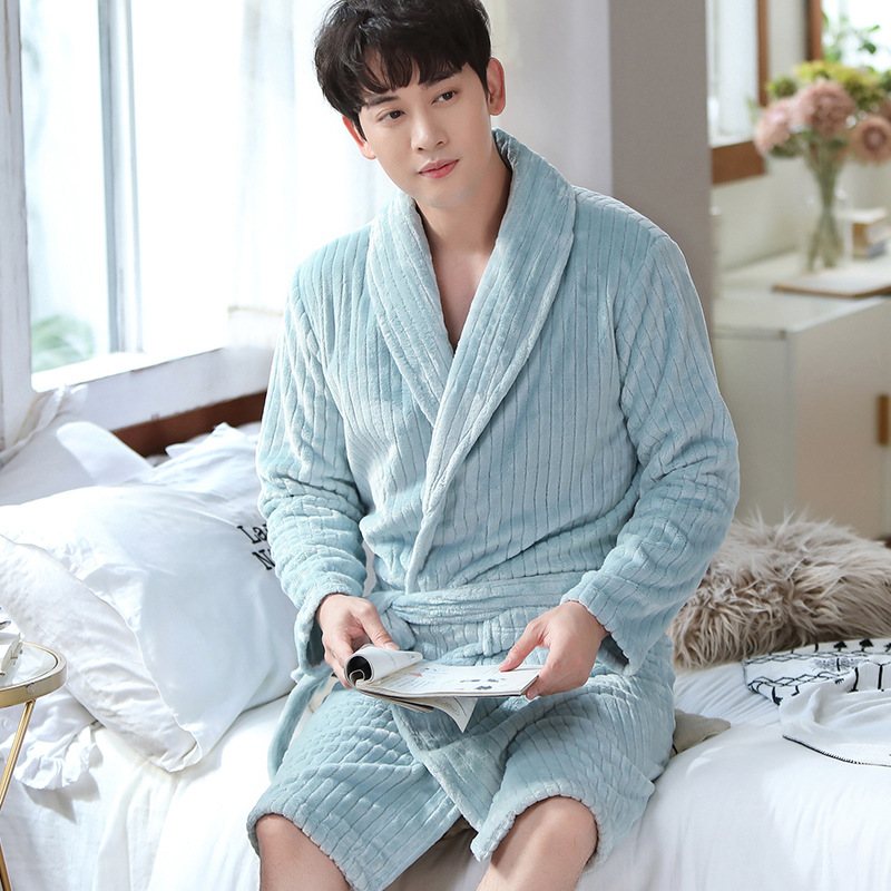 Nattlinne För Män Loungewear Varm Flanellbadrock