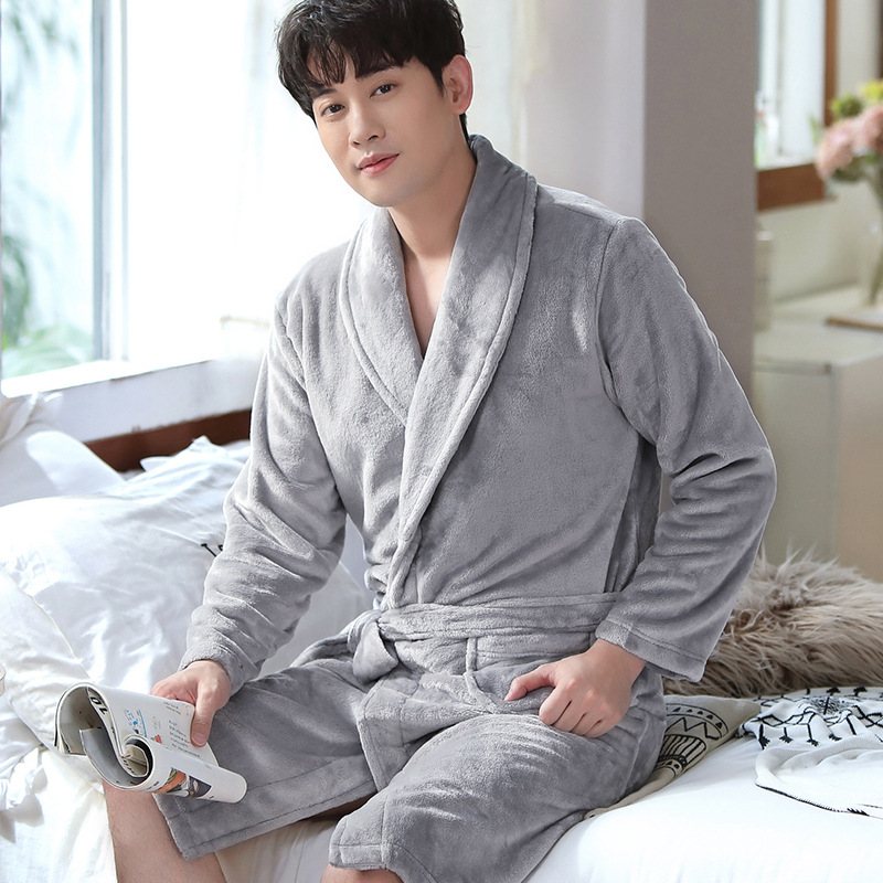 Nattlinne För Män Loungewear Varm Flanellbadrock