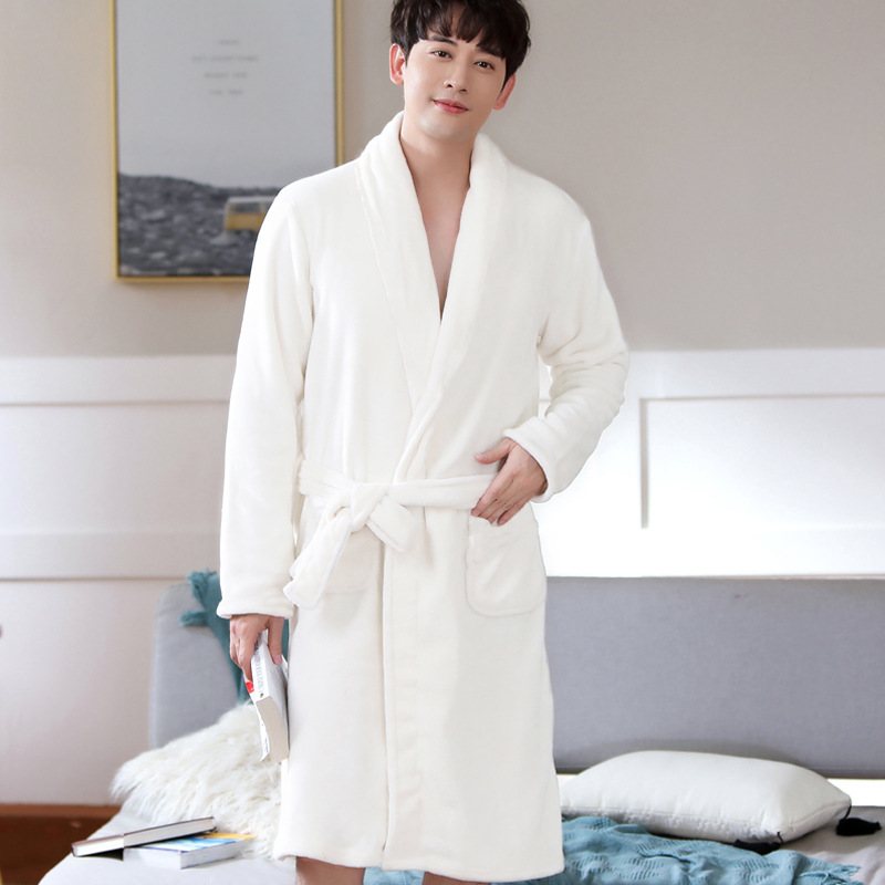 Nattlinne För Män Loungewear Varm Flanellbadrock