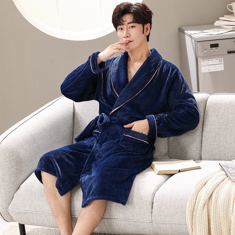 Pyjamas För Män Badrockar Flanell Varma Plysch Nattlinnen Enfärgade Hemkläder