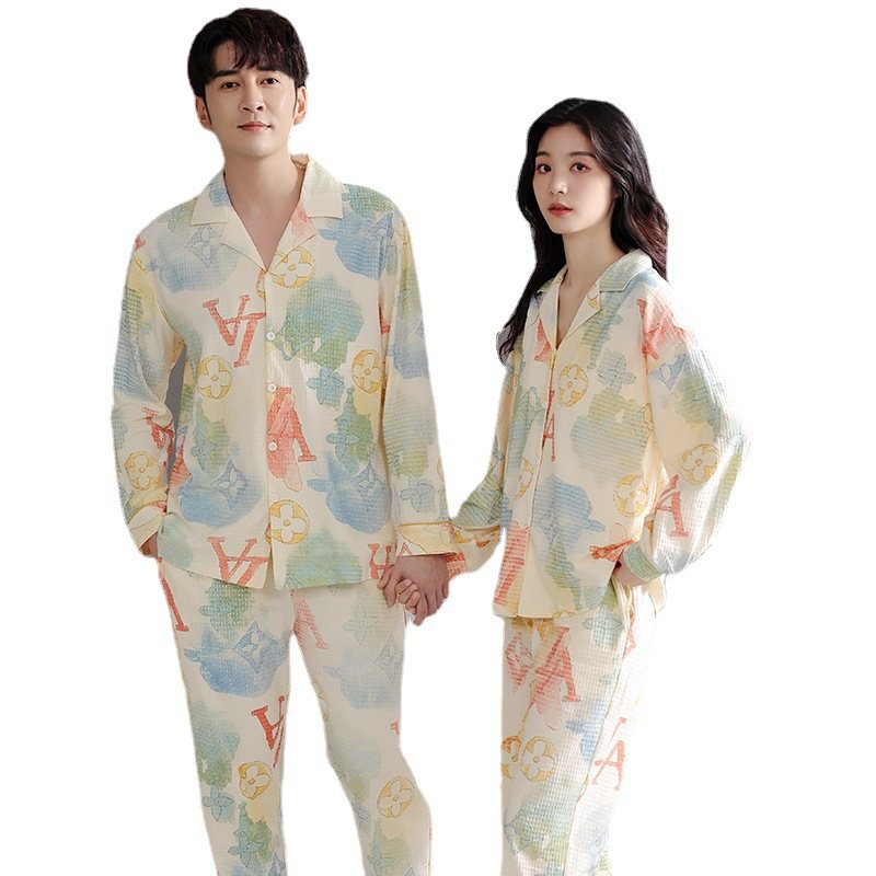 Pyjamas För Män Bomull Hemkläder Sommar Cardigan Långärmad Kostymer