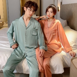 Pyjamas För Män Med Långa Ärmar Lösa Hemkläder I Enfärgade Set