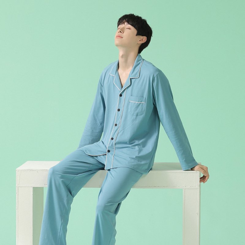 Pyjamas För Män Med Långa Ärmar Tunna Enfärgade Casual Homewear Sets