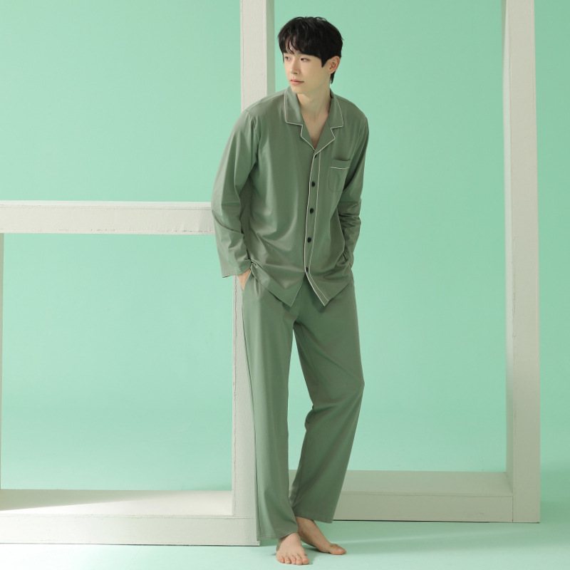 Pyjamas För Män Med Långa Ärmar Tunna Enfärgade Casual Homewear Sets