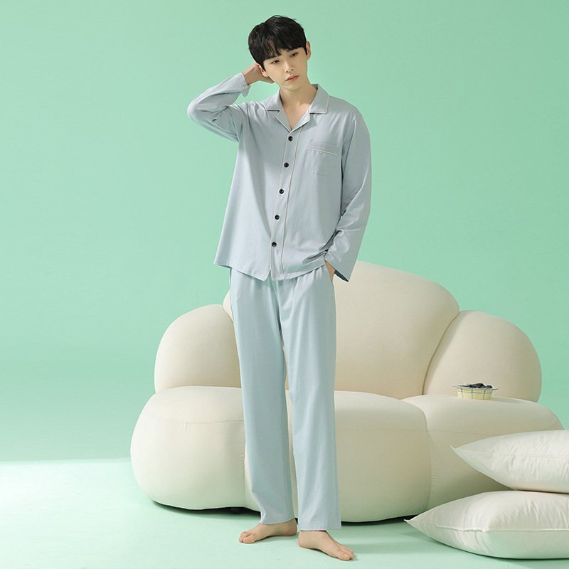 Pyjamas För Män Med Långa Ärmar Tunna Enfärgade Casual Homewear Sets