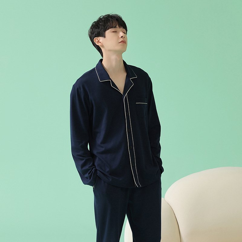 Pyjamas För Män Med Långa Ärmar Tunna Enfärgade Casual Homewear Sets