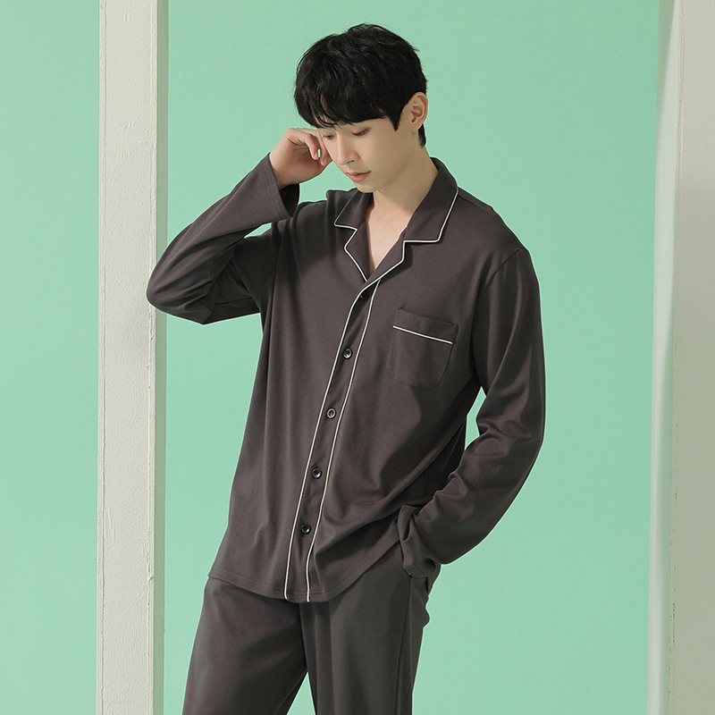 Pyjamas För Män Med Långa Ärmar Tunna Enfärgade Casual Homewear Sets