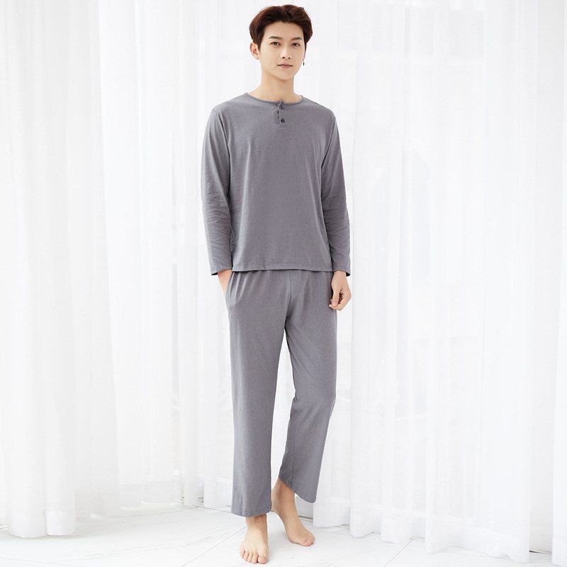 Pyjamas För Män Med Långa Ärmar Tunna Hemkläder I Bomull