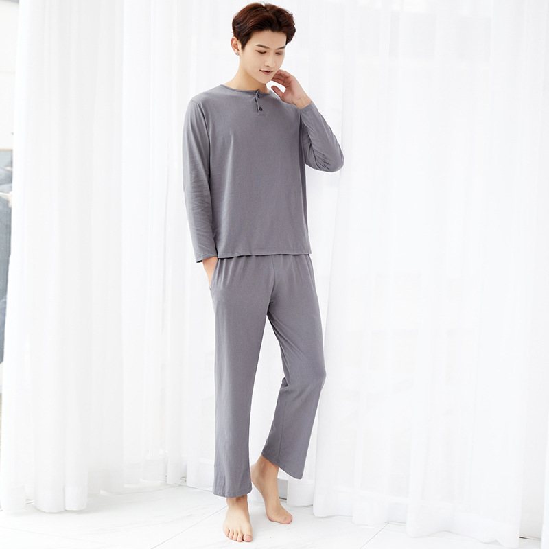 Pyjamas För Män Med Långa Ärmar Tunna Hemkläder I Bomull