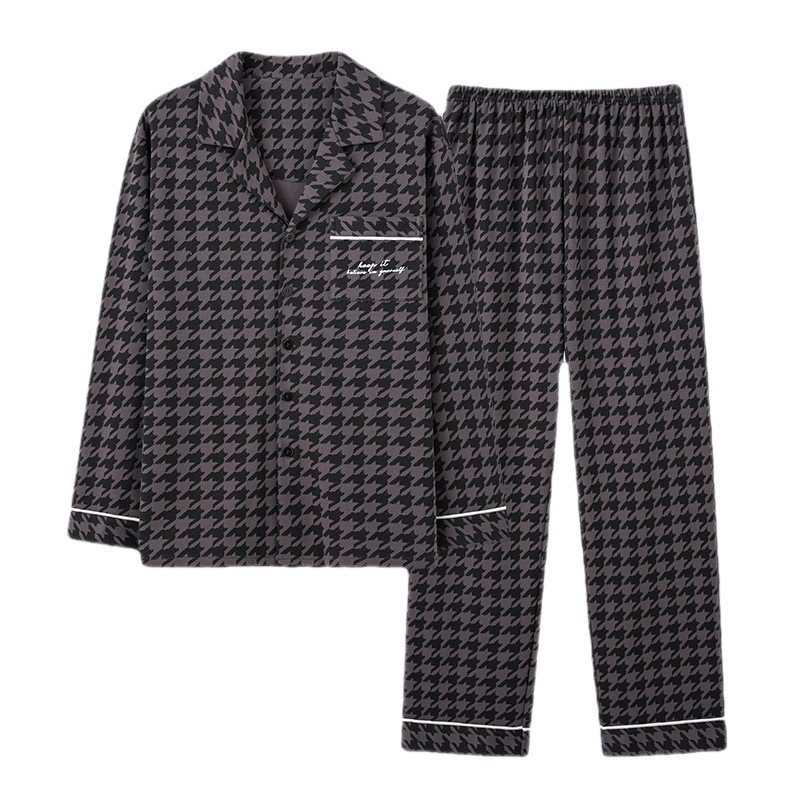 Pyjamas Långärmad Bomull För Män Trendiga Hemkläder