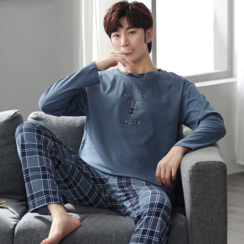 Pyjamas Långärmade Byxor För Män Hemkläder Tunna Fritidskostymer