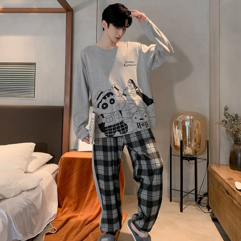 Pyjamas Långärmade Byxor För Män Hemkläder Tunna Fritidskostymer