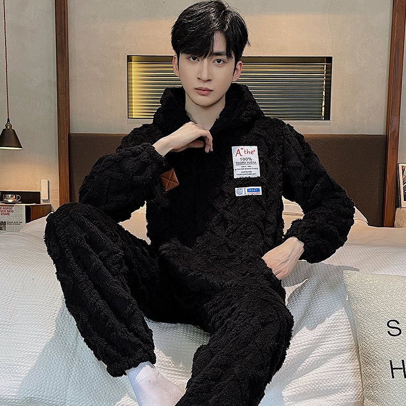 Pyjamas Men Loungewear Sets Flanell Hooded Mysig