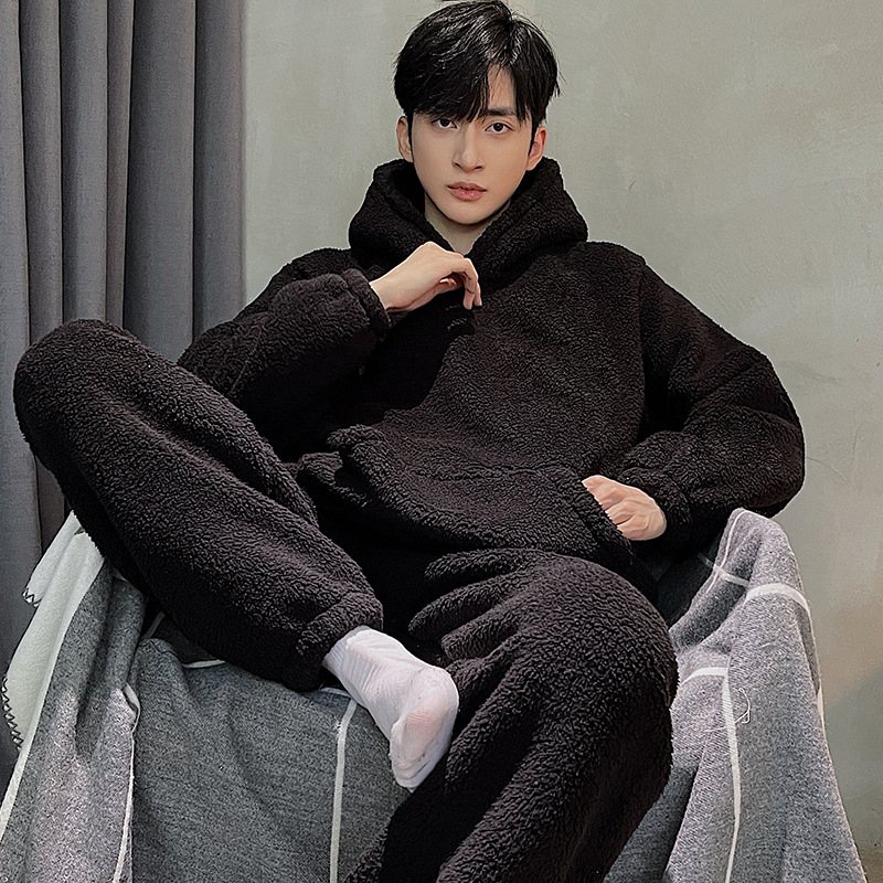 Pyjamas Men Loungewear Sets Flanell Hooded Mysig