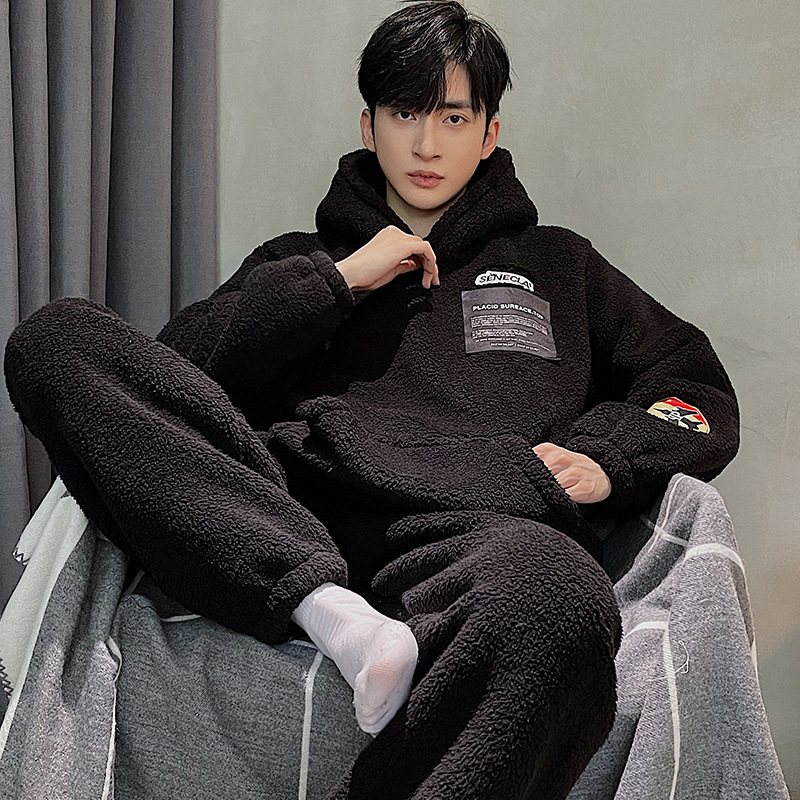 Pyjamas Men Loungewear Sets Flanell Hooded Mysig