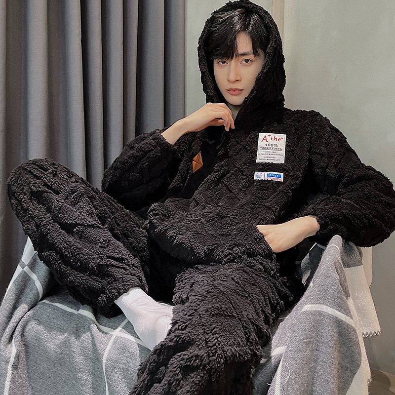 Pyjamas Men Loungewear Sets Flanell Hooded Mysig