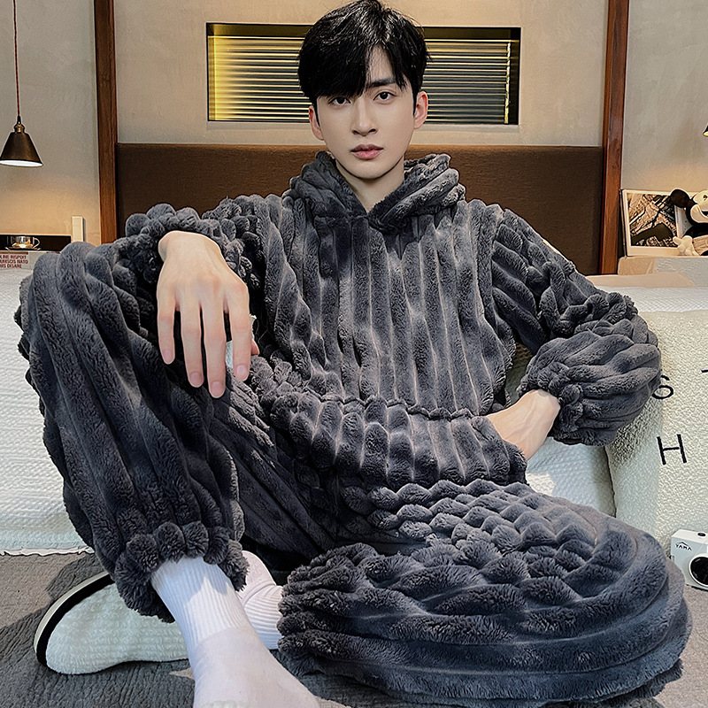 Pyjamas Men Loungewear Sets Flanell Hooded Mysig