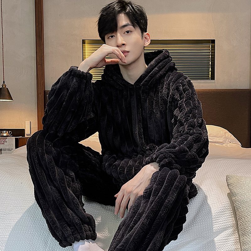 Pyjamas Men Loungewear Sets Flanell Hooded Mysig