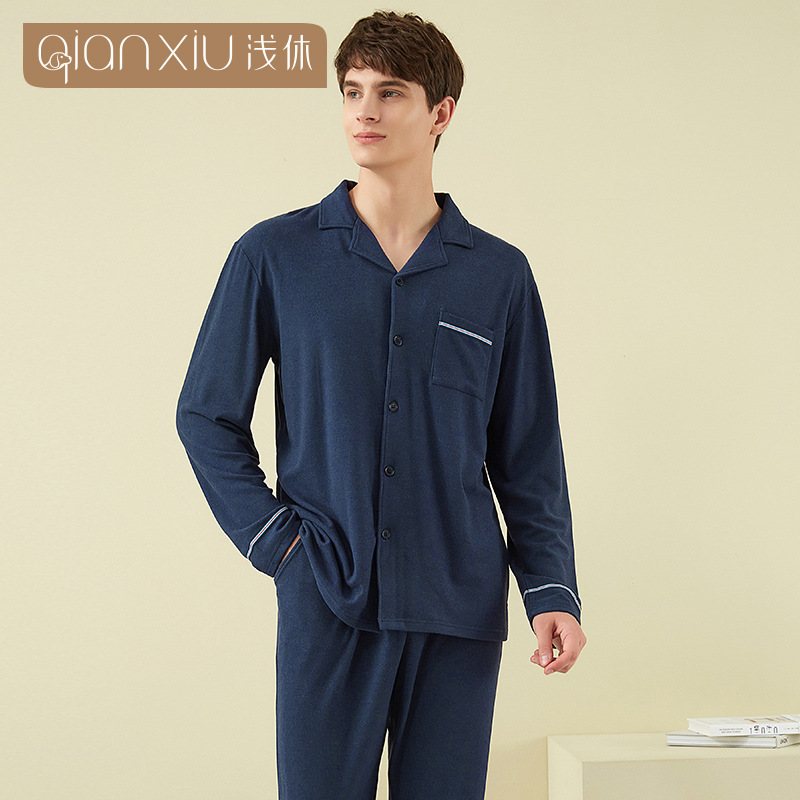 Pyjamas Solid Color Cardigan Loungewear För Män