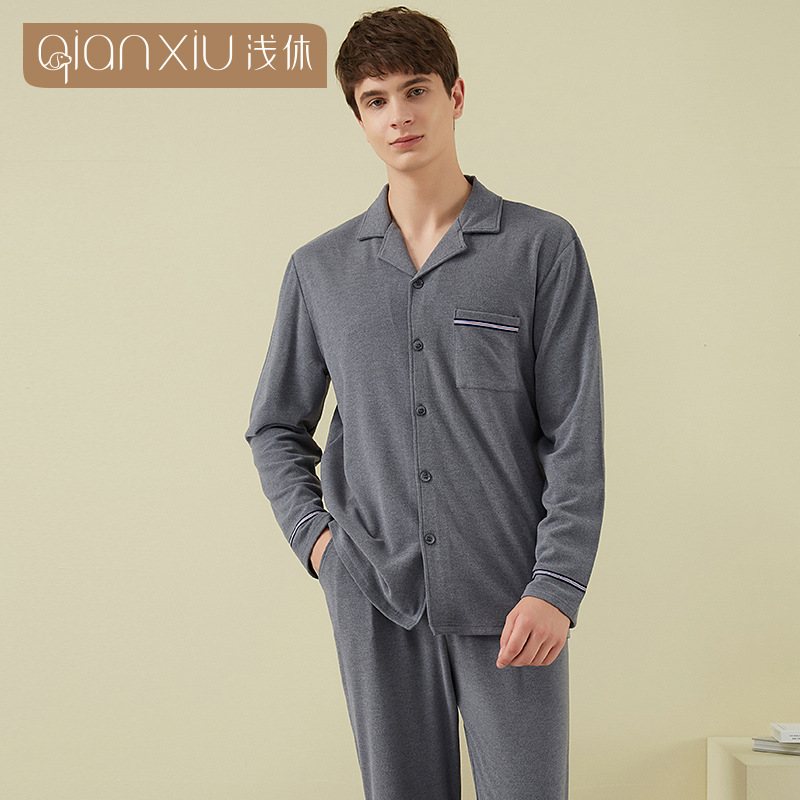 Pyjamas Solid Color Cardigan Loungewear För Män