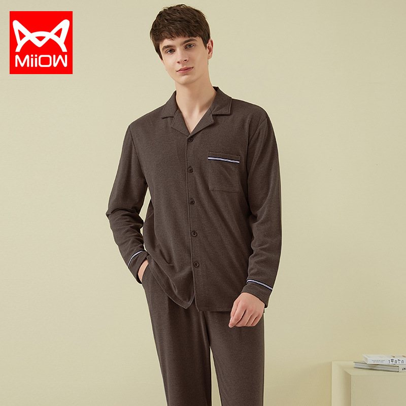 Pyjamas Solid Color Cardigan Loungewear För Män
